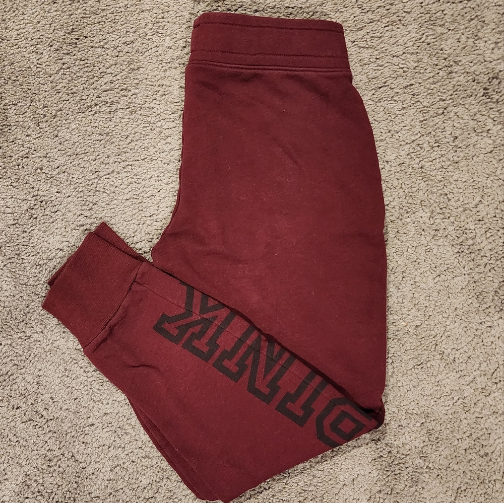 PINK Victoria's Secret Maroon Jogger Sweatpants with Logo Size Small Womens